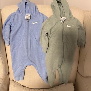 Nike Kids Hooded Zippered Romper - set of two Blue and Green